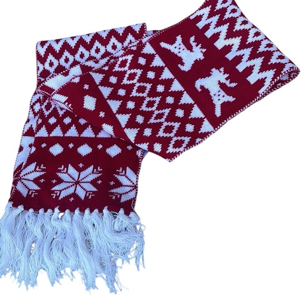 Red & White reindeer snowflake scarf